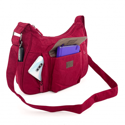Чанта за през рамо от плат с 2 отделения и много джобчета - червена