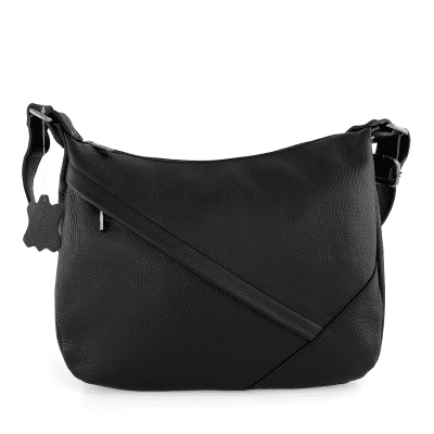 Чанта за през рамо от естествена кожа с преграда - черна