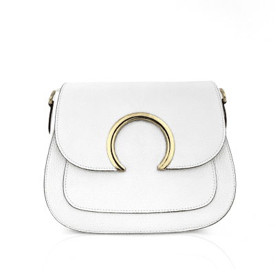 Чанта за през рамо от естествена кожа Nelina - бяла