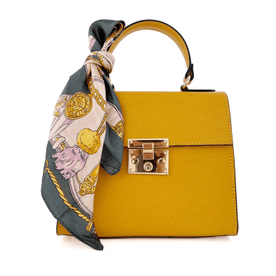 Чанта от естествена кожа с фишу Alessandra - жълта