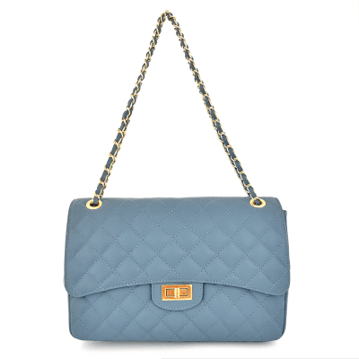 Голяма дамска чанта за през рамо от естествена кожа Alea - светло синя