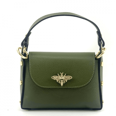 Дамска чантичка с 2 дръжки от естествена кожа Alena  - тъмно зелена