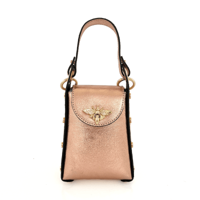 Дамска чантичка с 2 дръжки от естествена кожа Azzurra  - металическо розово