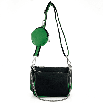 Комплект от 2 чанти за през рамо от естесвена кожа - черно/зелено