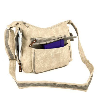 Чанта за през рамо с 2 отделения и много джобчета - бежова
