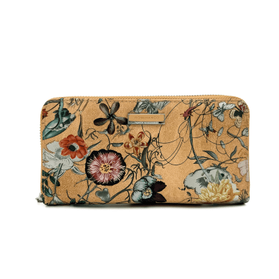 Дамско портмоне с принт на цветя - горчица