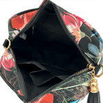 Чанта за през рамо с принт на цветя - черна