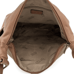 Чанта за през рамо с много джобове - светло кафява