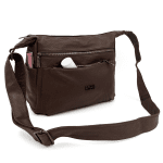 Чанта за през рамо с много джобове - тъмно кафява