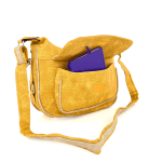 Чанта за през рамо с 2 отделения и много джобчета - горчица