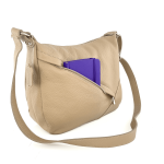 Чанта за през рамо от естествена кожа с преграда - светло кафява