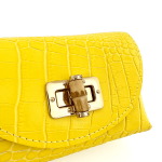 Чанта за през рамо от естествена кожа с бамбукови детайли Sofia - жълта