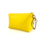 Чанта за през рамо от естествена кожа с бамбукови детайли Sofia - жълта