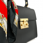 Чанта от естествена кожа с фишу Alessandra - черна