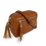 Чанта за през рамо от естествена кожа - Flavia - керемидено кафява
