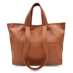 Голяма чанта от естествена кожа с 2 вида дръжки - керемидено кафява