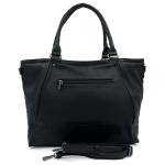 Голяма дамска чанта тип торба с опушени детайли - черна