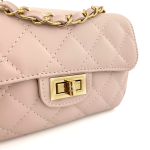 Капитонирана чанта за през рамо от естествена кожа Mila - бебешко розово