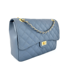 Голяма дамска чанта за през рамо от естествена кожа Alea - светло синя