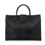 Бизнес чанта от естествена кожа с крокодилски принт - черна