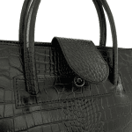 Бизнес чанта от естествена кожа с крокодилски принт - черна