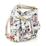 2 в 1 - Дамска чанта и раница с принт на цветя Eliza - бежова