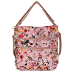 2 в 1 - Дамска чанта и раница с принт на цветя Аrdea - розова