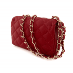 Капитонирана чанта за през рамо от естествена кожа Mila - червена