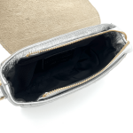 Дамска чантичка от естествена кожа с 3 дръжки - сребриста