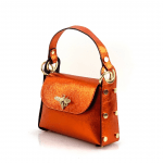 Дамска чантичка с 2 дръжки от естествена кожа Alena  - металическо оранжево