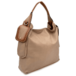 Дамска чанта тип торба с опушен ефект - бежова