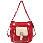 2 в 1 - Дамска чанта и раница с много джобове - червена