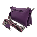 Чанта за през рамо с 3 отделения и цветна дръжка - тъмно лилава