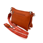 Чанта за през рамо с 3 отделения и цветна дръжка - оранжева