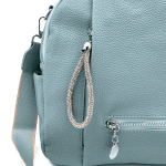 2 в 1 - Дамска раница и чанта с интересни детайли - светло синя