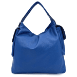 Дамска чанта тип торба с опушен ефект - синя