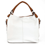 Голяма дамска чанта тип торба - бяло/керемидено кафяво