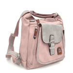 2 в 1 - Дамска чанта и раница с много джобове - розова